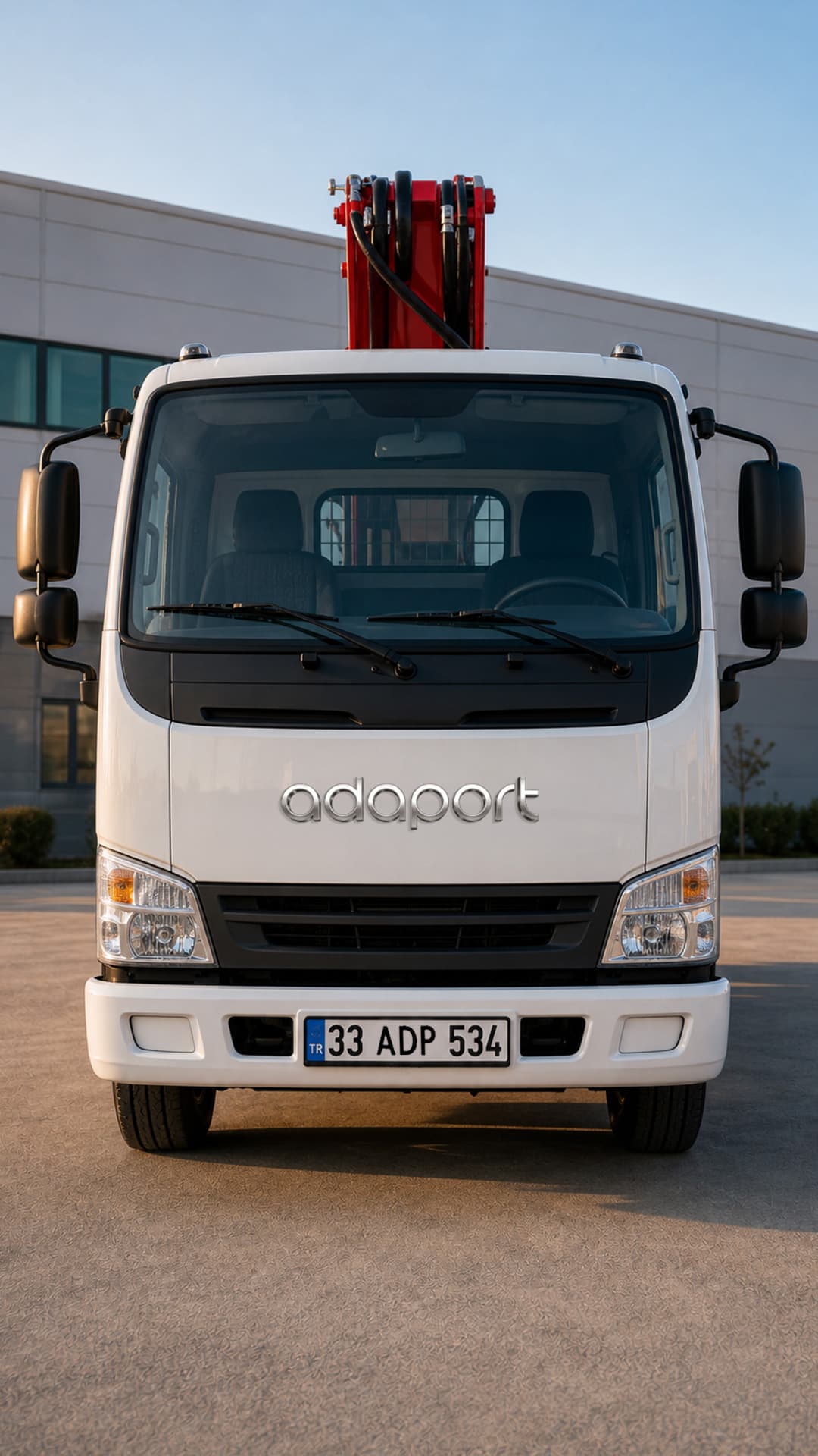 Adaport sepetli vinç aracı, önden görünüm